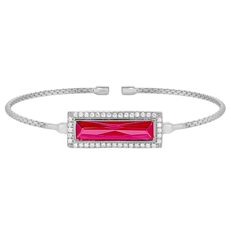 Silver Rectangle Simulated Ruby Simulated Diamond Halo Cuff Bracelet
