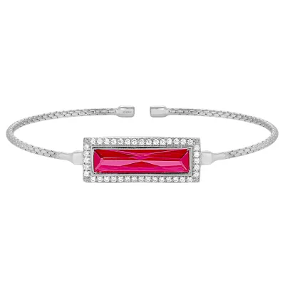 Silver Rectangle Simulated Ruby Simulated Diamond Halo Cuff Bracelet