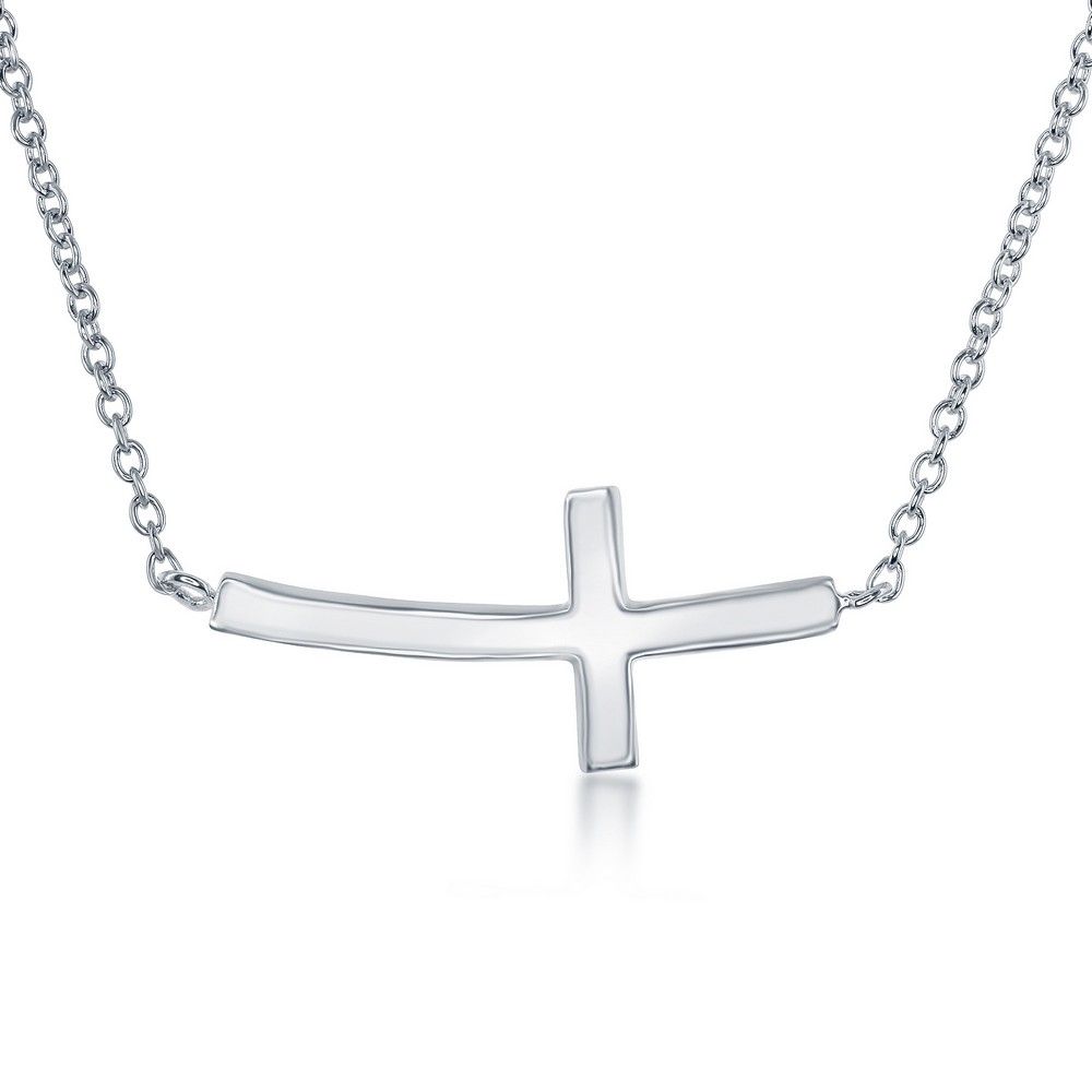 Silver Curved Sideways Cross Necklace