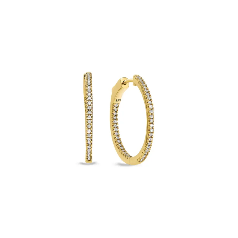 Yellow Gold Vermeil Simulated Diamond In-and-Out Hoop Earrings