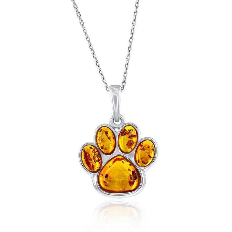 Silver Amber Paw Pendant Necklace