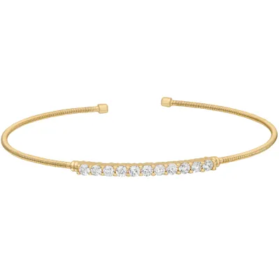 Yellow Gold-Plated Single Row Eleven Simulated Diamond Cuff Bracelet Yellow Gold-Plated Single Row Eleven Simulated Diamond Cuff Bracelet
