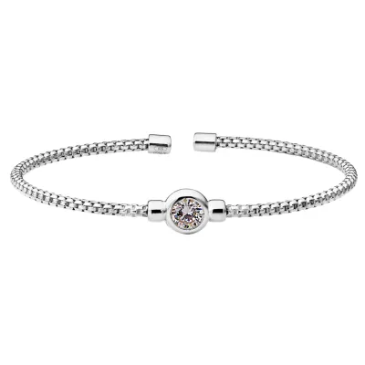 Silver Bezel-Set Round Simulated Diamond Cuff Bracelet