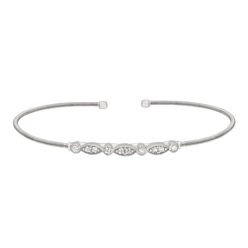 Silver Round Simulated Diamond Marquis and Round Design Cuff Bracelet