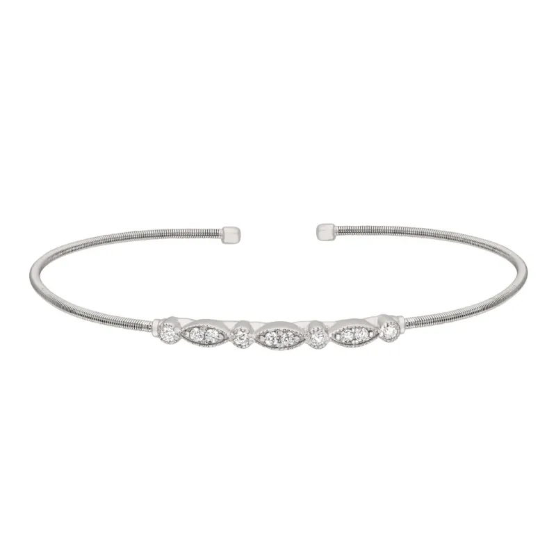 Silver Round Simulated Diamond Marquis and Round Design Cuff Bracelet