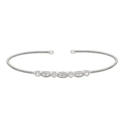 Silver Round Simulated Diamond Marquis and Round Design Cuff Bracelet