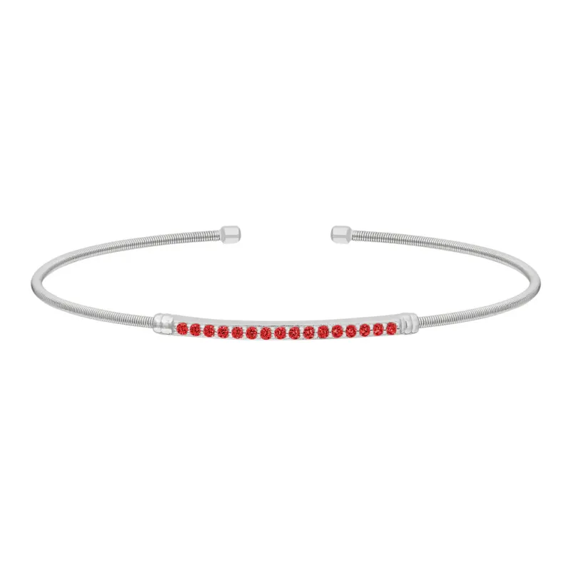 Silver Single Row Simulated Garnet Cuff Bracelet