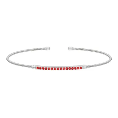 Silver Single Row Simulated Garnet Cuff Bracelet