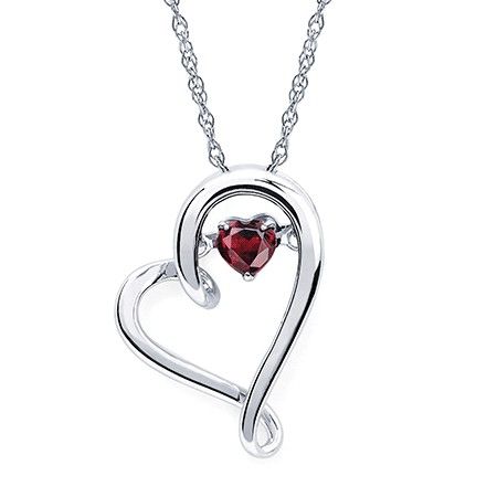 Silver Shimmer Heart Garnet Heart Pendant Necklace