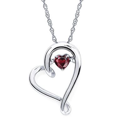 Silver Shimmer Heart Garnet Heart Pendant Necklace