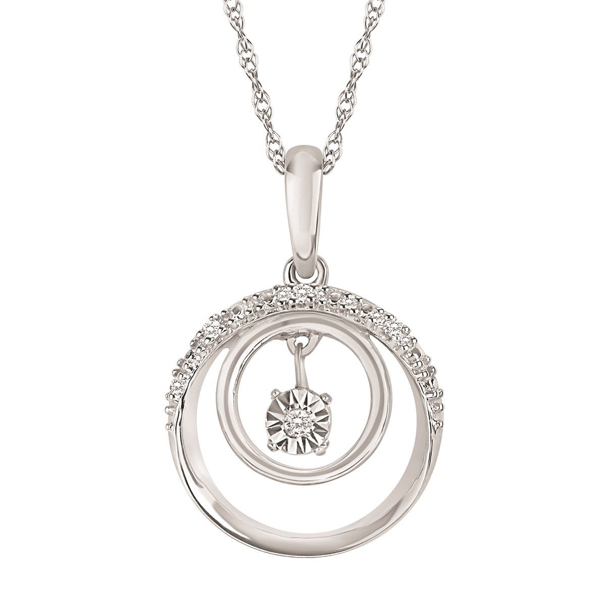 Silver Shimmer Diamond Dual Open Circle Necklace
