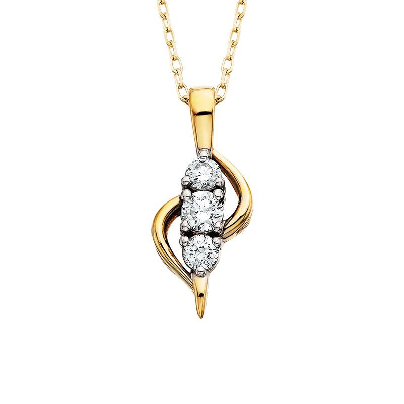 14KT Yellow Gold .25CTW Triple Round Diamond Swirl Pendant Necklace
