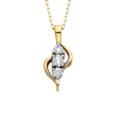 14KT Yellow Gold .25CTW Triple Round Diamond Swirl Pendant Necklace