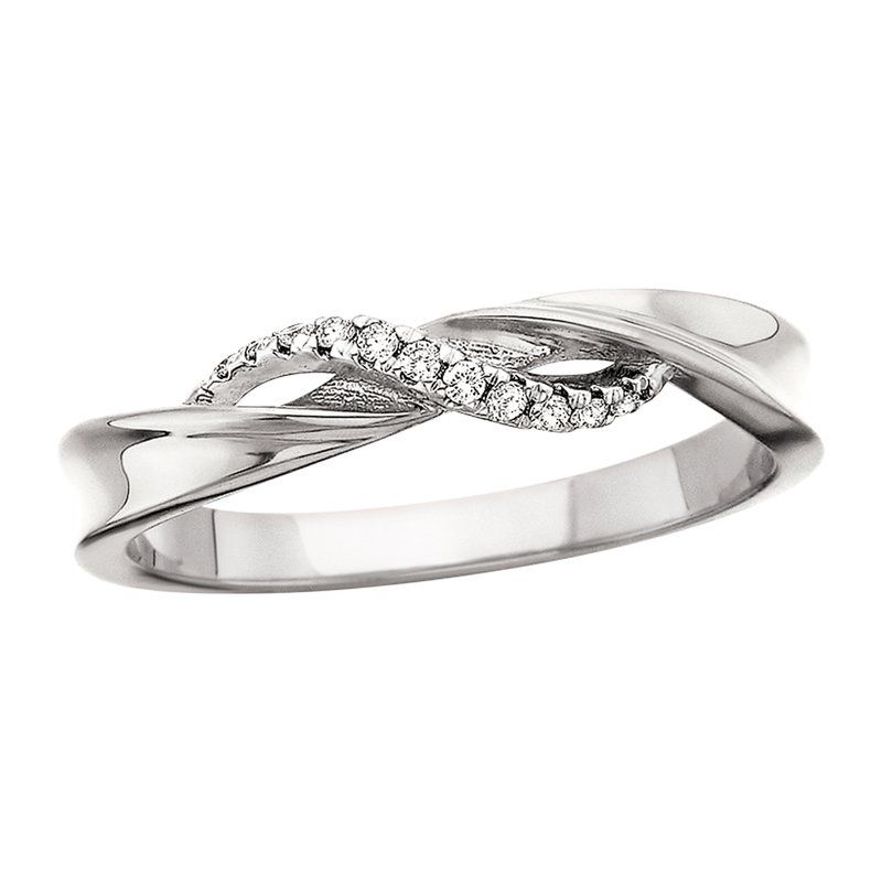 10KT White Gold Round Diamond Twist Band