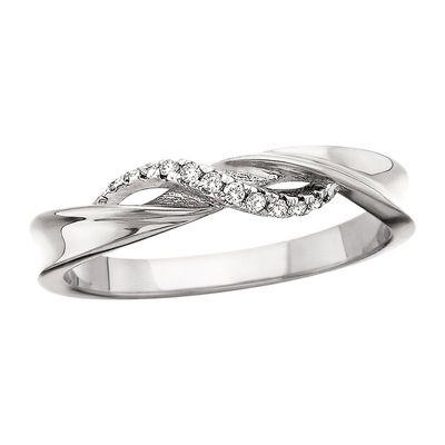 10KT White Gold Round Diamond Twist Band