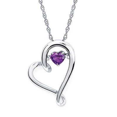 Silver Shimmer Heart Amethyst Heart Pendant Necklace