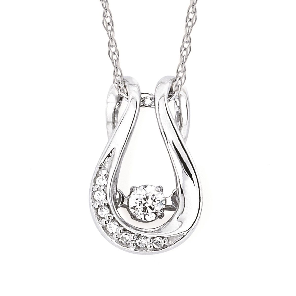 Silver Simmer Round Diamond with Diamond Accents Horseshoe Pendant Necklace