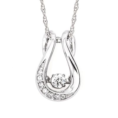 Silver Simmer Round Diamond with Diamond Accents Horseshoe Pendant Necklace