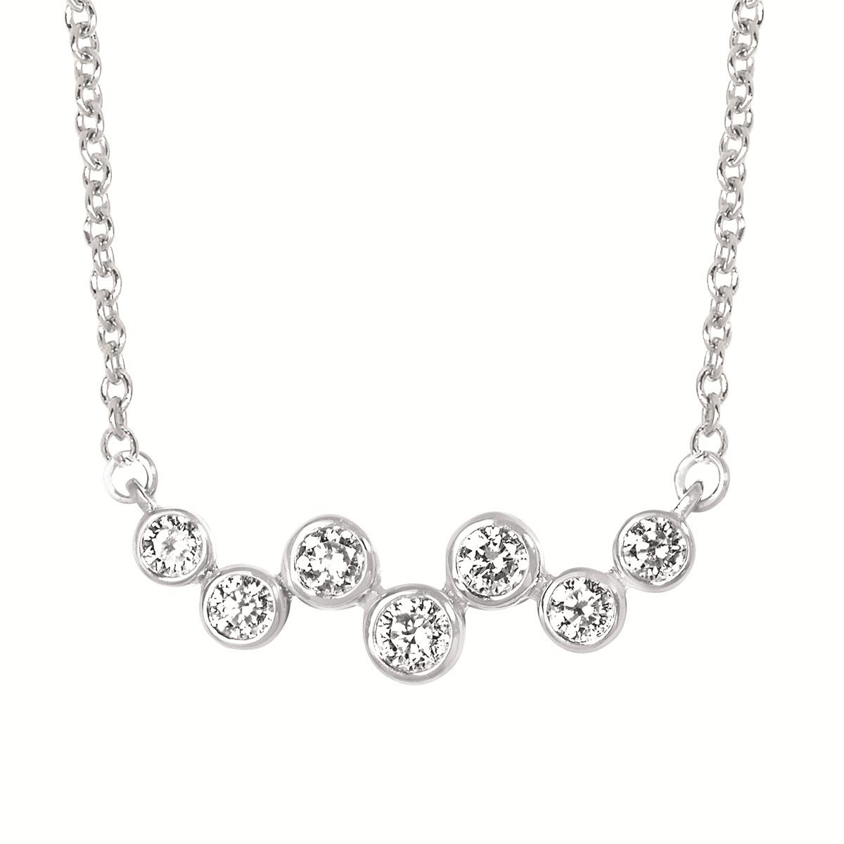 Silver Seven Round Lab Diamond Bubble Inspired Bar Necklace