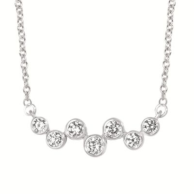 Silver Seven Round Lab Diamond Bubble Inspired Bar Necklace