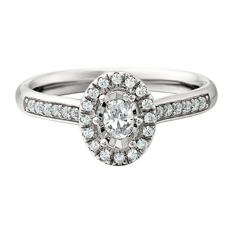 14KT White Gold Oval Illusion Set Diamond and Halo Engagement Ring