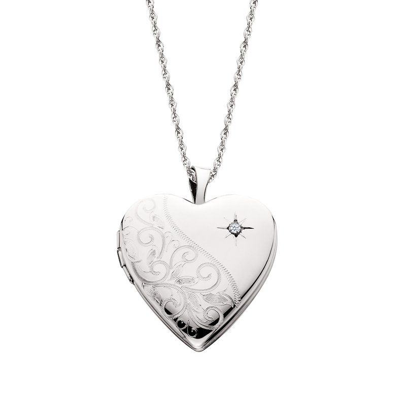 Silver Heart Diamond Accent Heart Locket Necklace