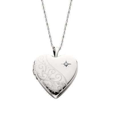 Silver Heart Diamond Accent Heart Locket Necklace