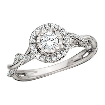 14KT White Gold Round Illusion Set Diamond and Halo Engagement Ring