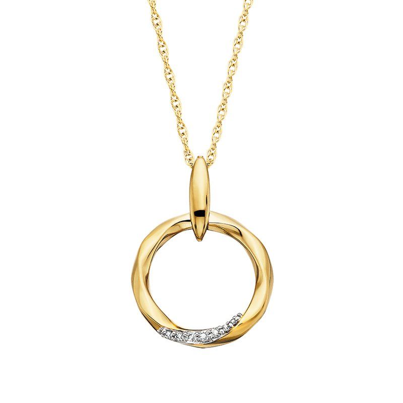 Yellow Gold-Plated White Sapphire Accented Twisted Circle Pendant Necklace