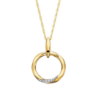 Yellow Gold-Plated White Sapphire Accented Twisted Circle Pendant Necklace