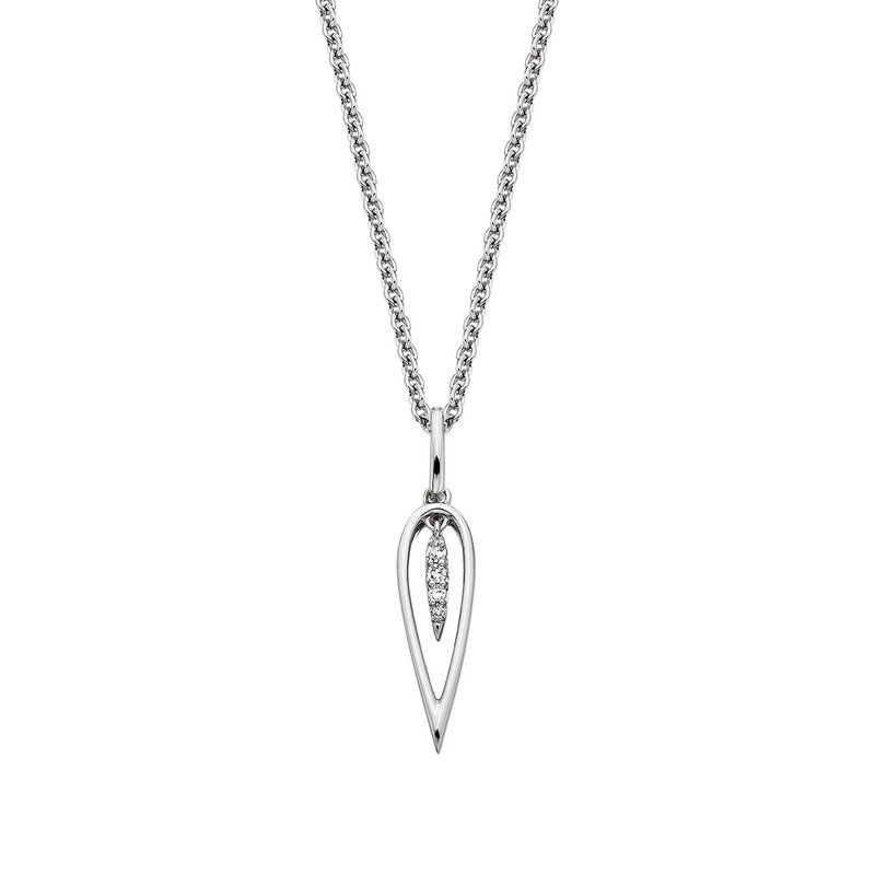 Silver Diamond Accented Center Inverted Teardrop Pendant Necklace