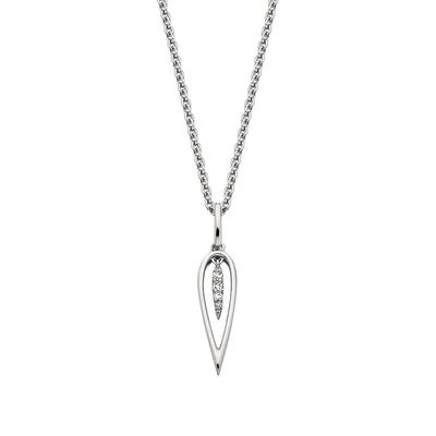 Silver Diamond Accented Center Inverted Teardrop Pendant Necklace