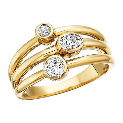 14KT Two Round and One Oval Diamond Triple Band Fashion Ring 14KT Two Round and One Oval Diamond Triple Band Fashion Ring