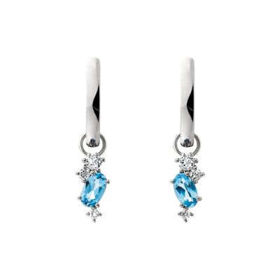Silver White and Blue Topaz Dangle Huggie Hoop Earrings