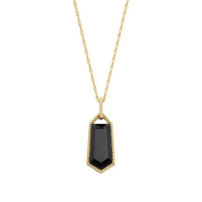 Yellow Gold Vermeil Fancy Cut Black Onyx Pendant Necklace