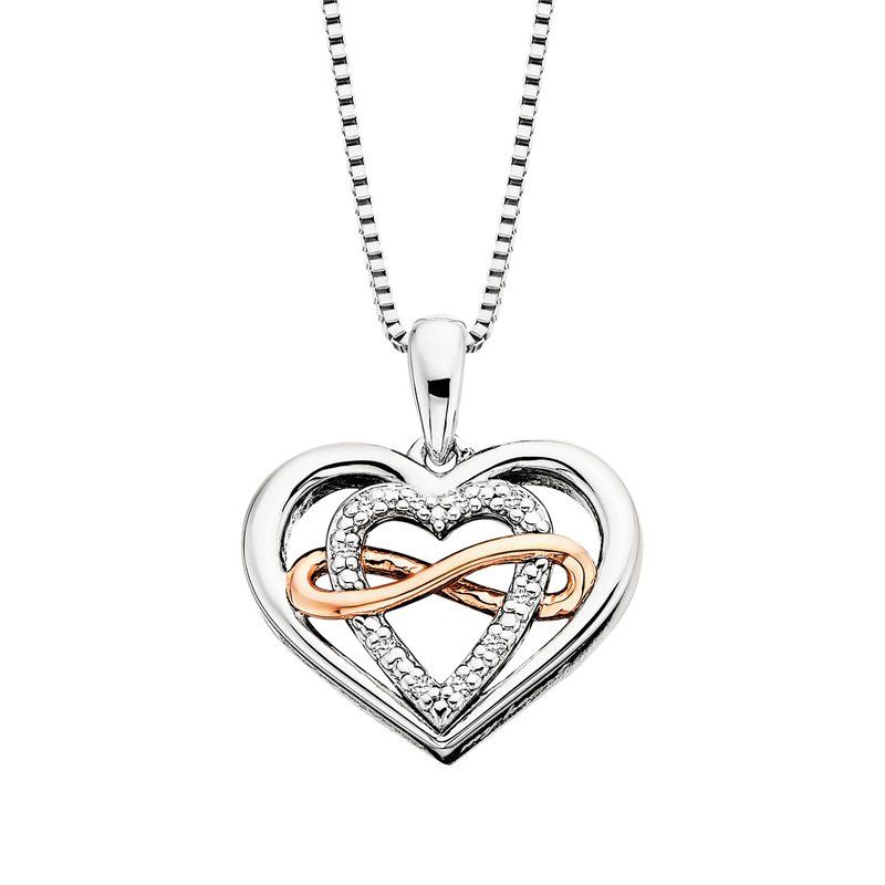 Silver TwoTone Round Diamond Accented Heart with Infinity Necklace