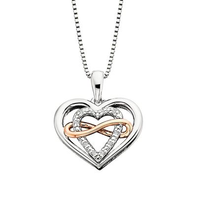 Silver TwoTone Round Diamond Accented Heart with Infinity Necklace