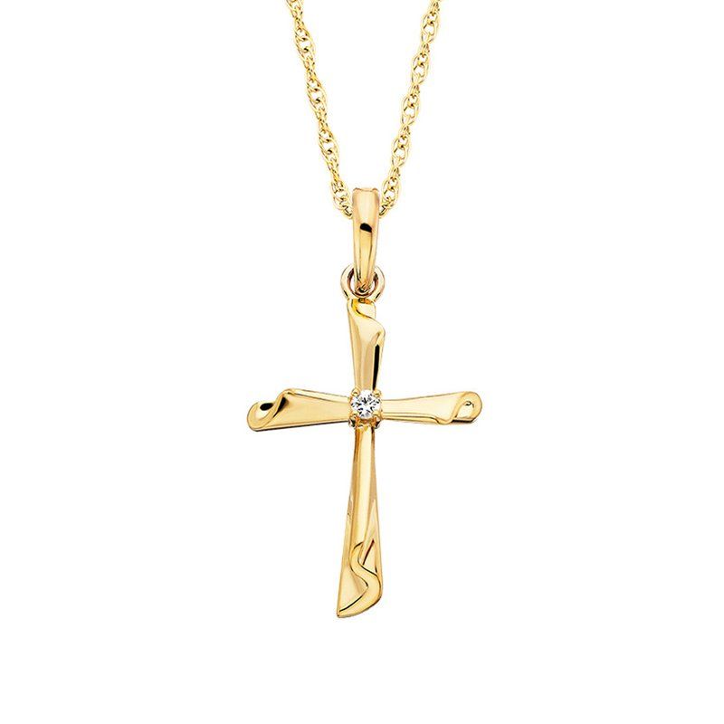 Yellow Gold-Plated Round White Sapphire Center Cross Necklace Yellow Gold-Plated Round White Sapphire Center Cross Necklace