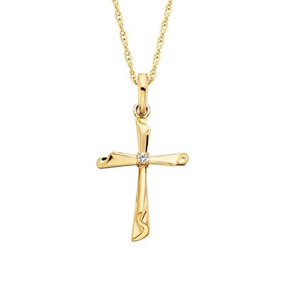Yellow Gold-Plated Round White Sapphire Center Cross Necklace