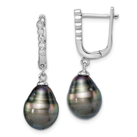 Silver Tahitian Pearl Cubic Zirconia Accented Dangle Earrings