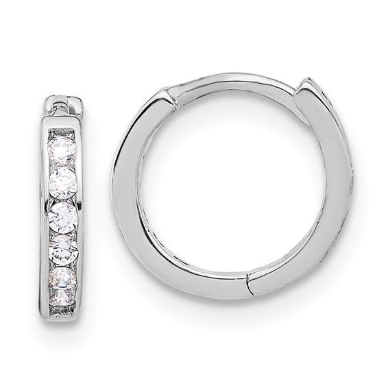 Silver Channel-Set Round Cubic Zirconia Huggie Hoop Earrings