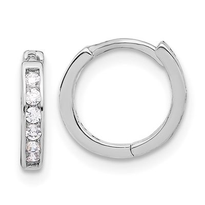 Silver Channel-Set Round Cubic Zirconia Huggie Hoop Earrings Silver Channel-Set Round Cubic Zirconia Huggie Hoop Earrings