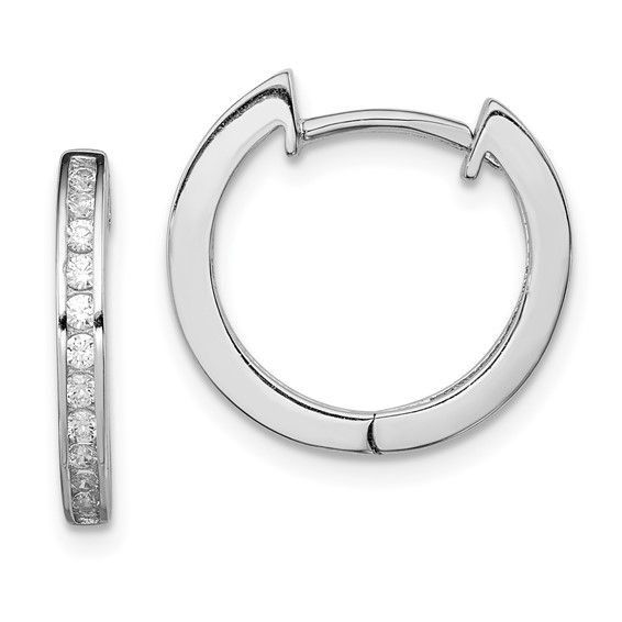 Silver Channel-Set Round Cubic Zirconia In-and-Out Hoop Earrings Silver Channel-Set Round Cubic Zirconia In-and-Out Hoop Earrings