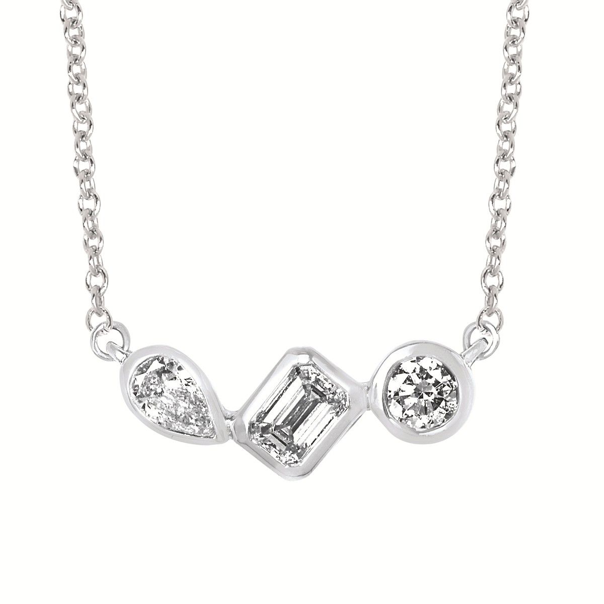 Silver Three Bezel-Set Multi-Cut Lab Diamonds Necklace