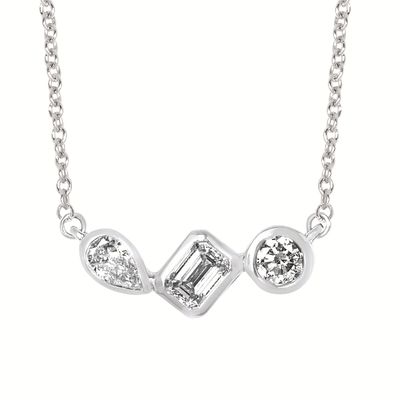 Silver Three Bezel-Set Multi-Cut Lab Diamonds Necklace