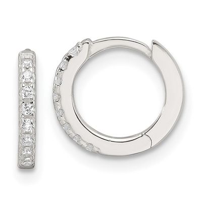 Silver Round Cubic Zirconia Accented Huggie Hoop Earrings Silver Round Cubic Zirconia Accented Huggie Hoop Earrings