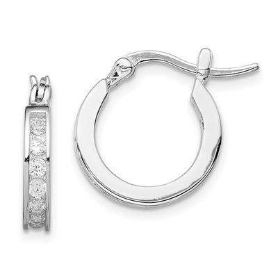Silver Channel-Set Round Cubic Zirconia Hoop Earrings Silver Channel-Set Round Cubic Zirconia Hoop Earrings