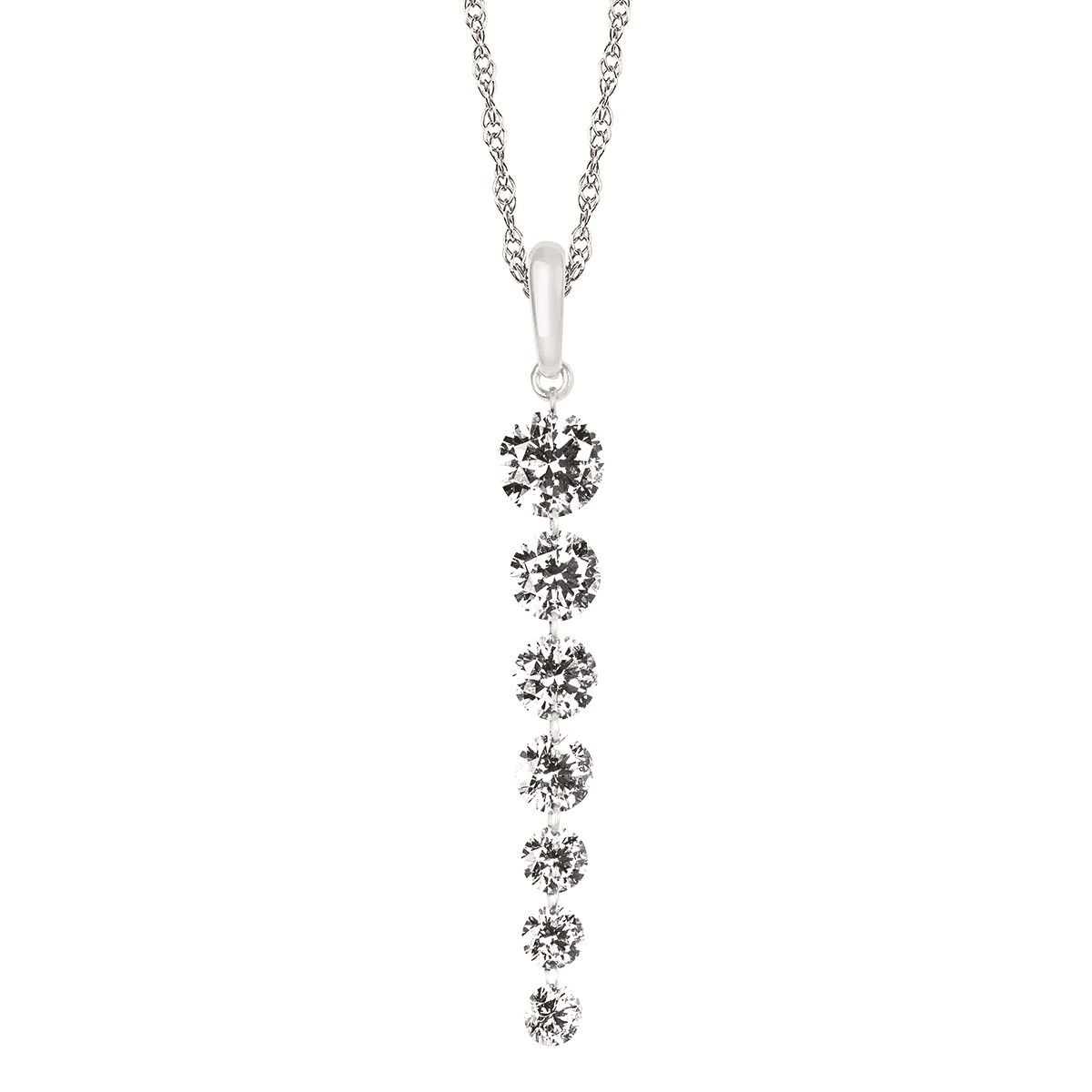 14KT White Gold Seven Graduating Round Drilled Lab Diamond Pendant Necklace 14KT White Gold Seven Graduating Round Drilled Lab Diamond Pendant Necklace