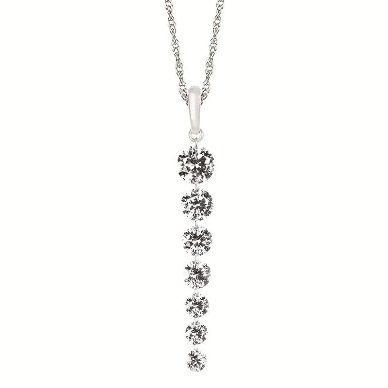 14KT White Gold Seven Graduating Round Drilled Lab Diamond Pendant Necklace