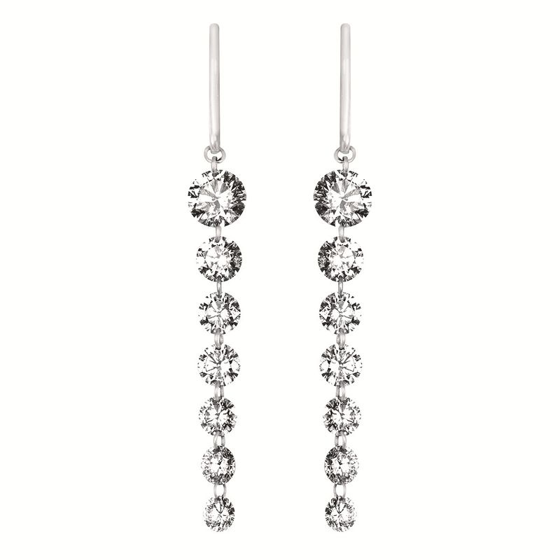 14KT White Gold Graduating Round Drilled Lab Diamond Pendant Earrings